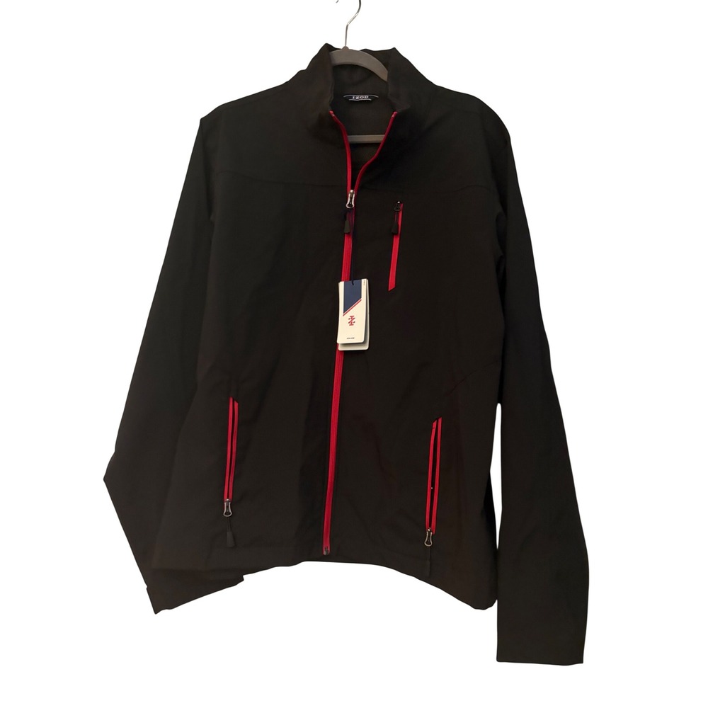 IZOD Mens Softshell Jacket Black Red Zip Water Wind Resistant HT935-IZ Large NWT